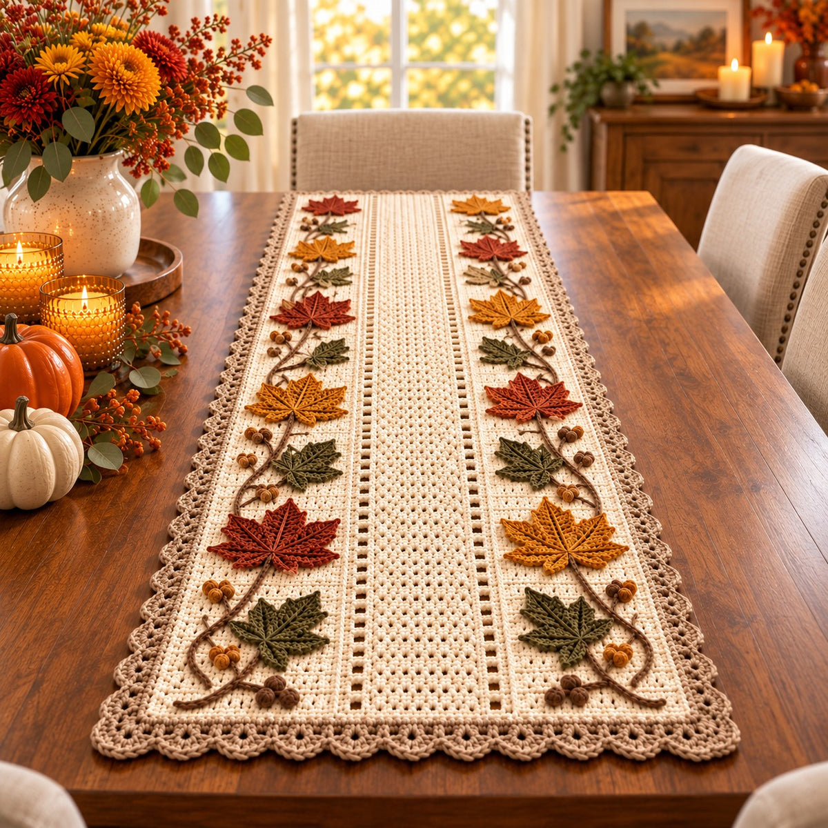 Autumn Maple Vine Table Runner Crochet Pattern PDF | Fall Thanksgiving Decor