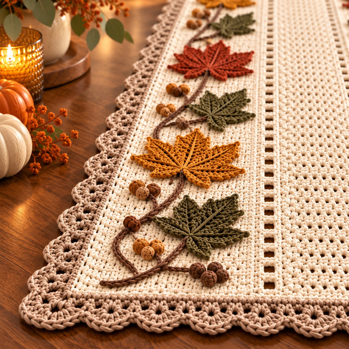 Autumn Maple Vine Table Runner Crochet Pattern PDF | Fall Thanksgiving Decor