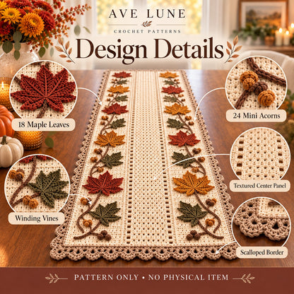Autumn Maple Vine Table Runner Crochet Pattern PDF | Fall Thanksgiving Decor