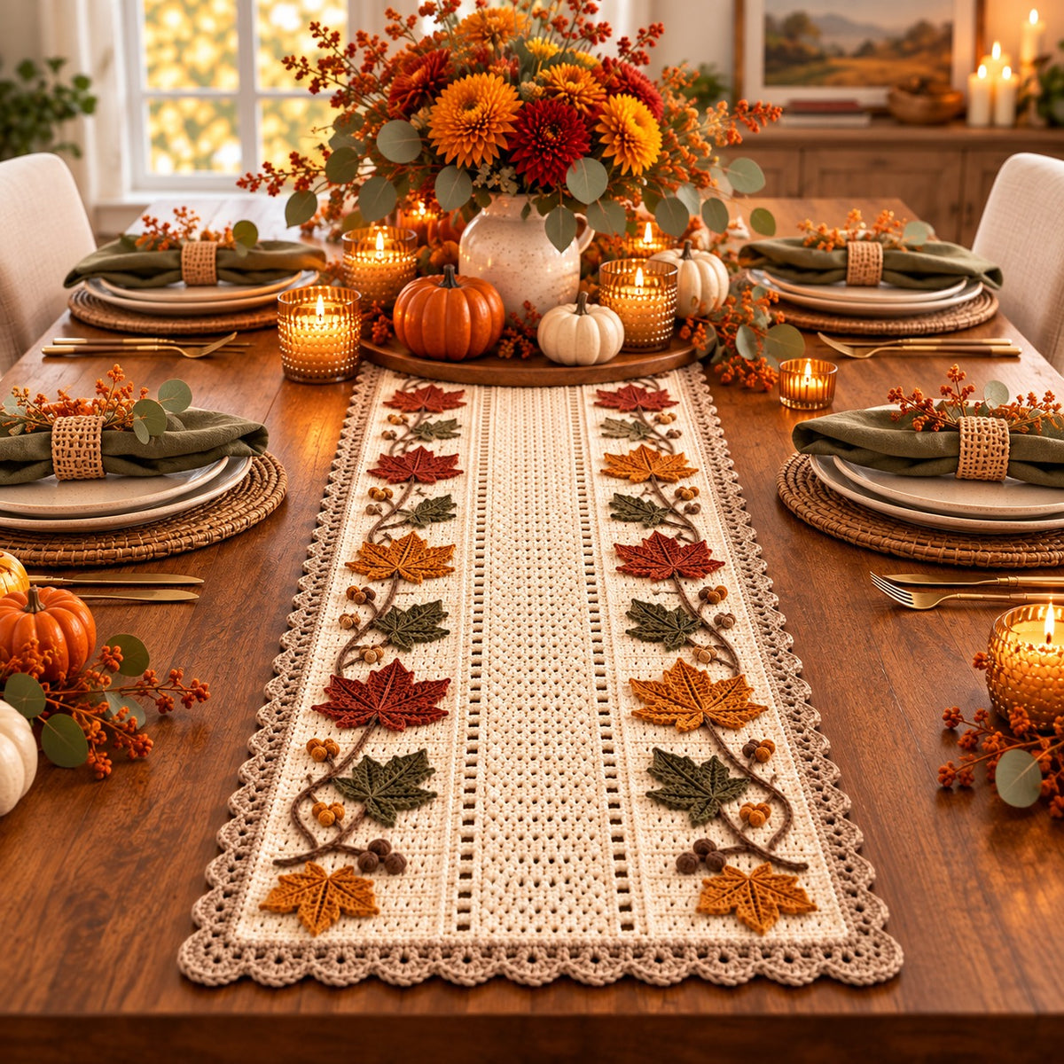 Autumn Maple Vine Table Runner Crochet Pattern PDF | Fall Thanksgiving Decor