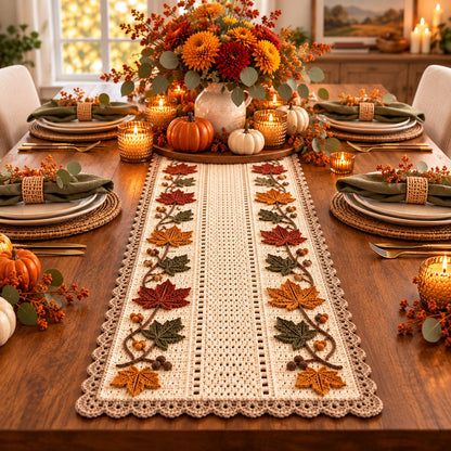 Autumn Maple Vine Table Runner Crochet Pattern PDF | Fall Thanksgiving Decor