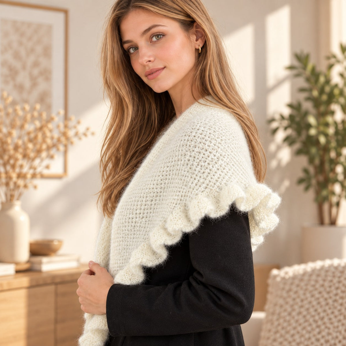 Celine Ruffle Shawl Crochet Pattern PDF + Video Guide