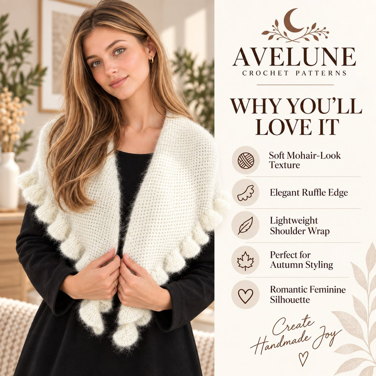 Celine Ruffle Shawl Crochet Pattern PDF + Video Guide