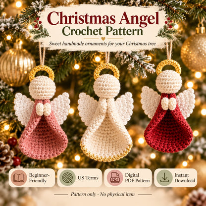 Christmas Angel Crochet Pattern PDF - Beginner Christmas Ornament Pattern