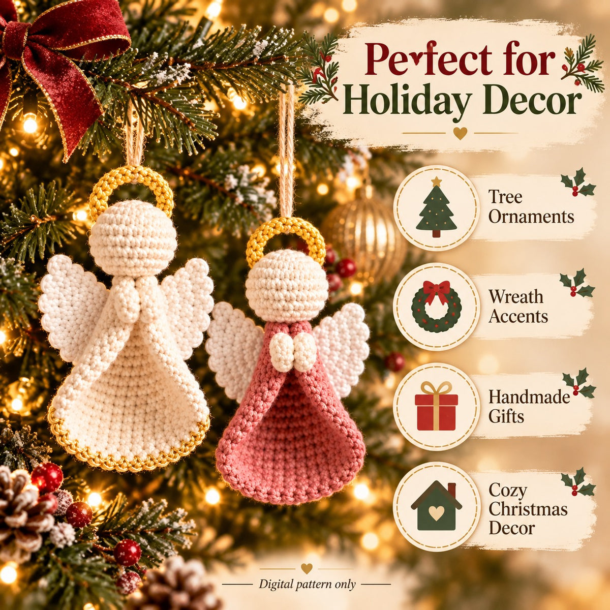 Christmas Angel Crochet Pattern PDF - Beginner Christmas Ornament Pattern