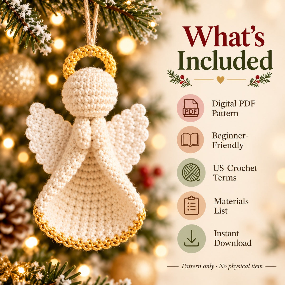 Christmas Angel Crochet Pattern PDF - Beginner Christmas Ornament Pattern