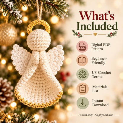 Christmas Angel Crochet Pattern PDF - Beginner Christmas Ornament Pattern