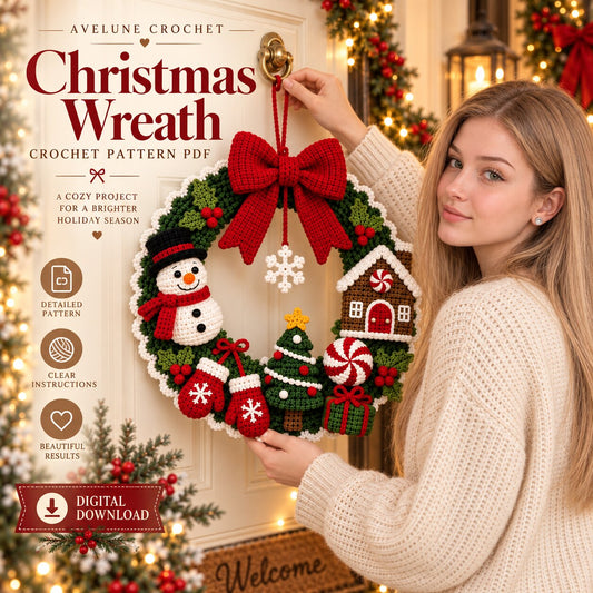 Christmas Crochet Wreath Pattern PDF – Festive Snowman, Gingerbread House & Holiday Door Decor
