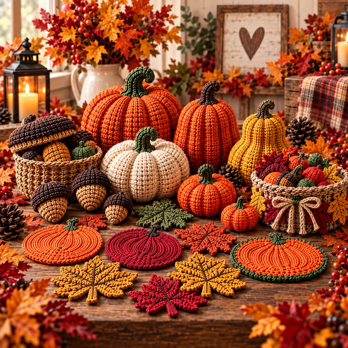 Fall Harvest 20-Piece Crochet Pattern Bundle PDF | Pumpkins, Leaves, Acorns & Autumn Decor