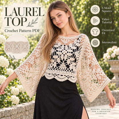 Laurel Lace Motif Top Crochet Pattern PDF | 6-Square Oversized Top