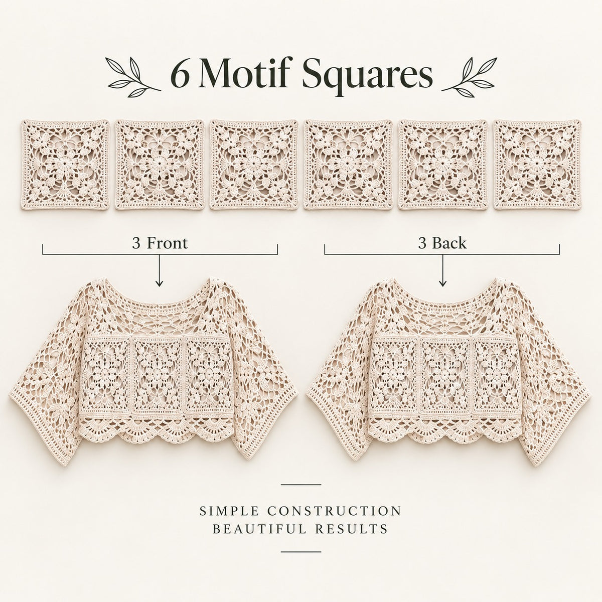 Laurel Lace Motif Top Crochet Pattern PDF | 6-Square Oversized Top