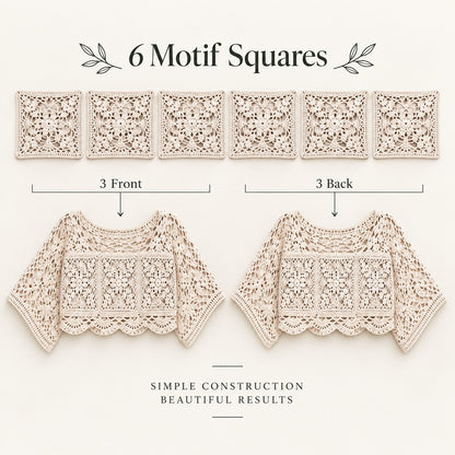 Laurel Lace Motif Top Crochet Pattern PDF | 6-Square Oversized Top