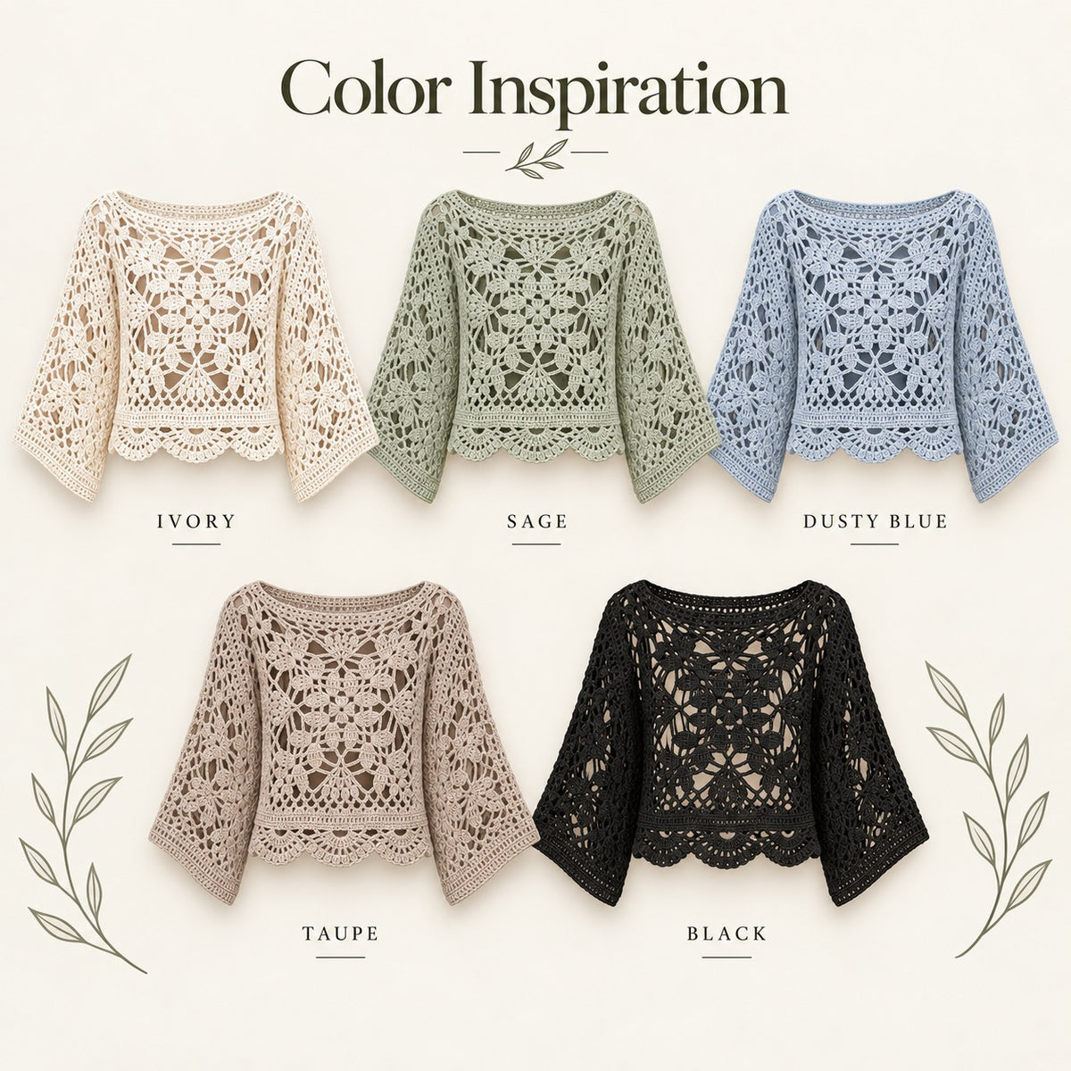 Laurel Lace Motif Top Crochet Pattern PDF | 6-Square Oversized Top