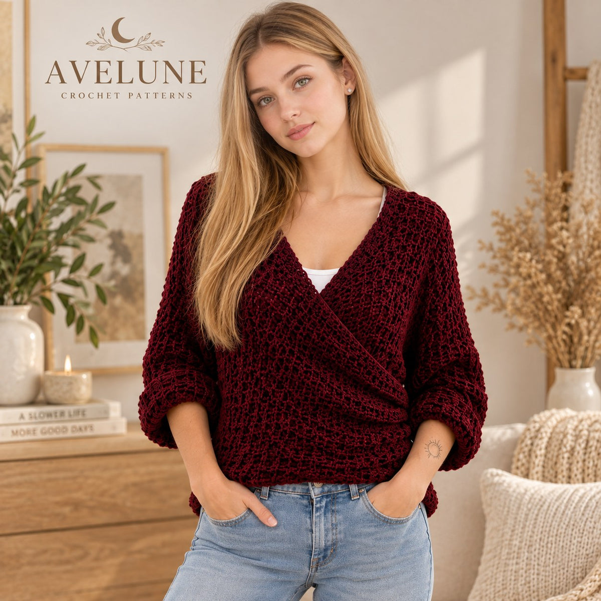 Marlow Textured Wrap Sweater Crochet Pattern PDF