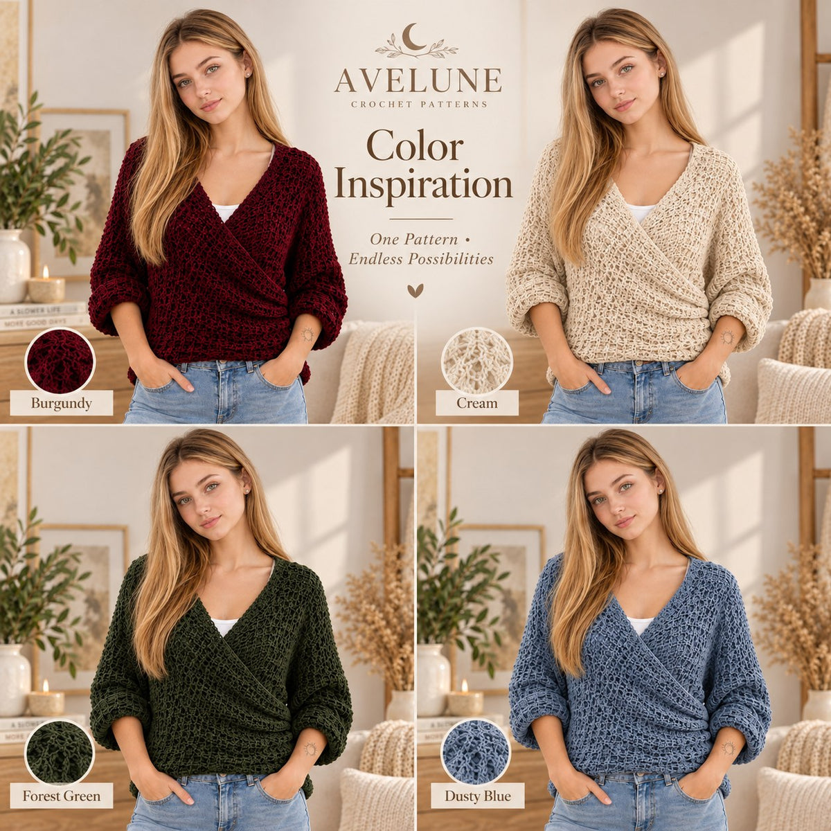 Marlow Textured Wrap Sweater Crochet Pattern PDF