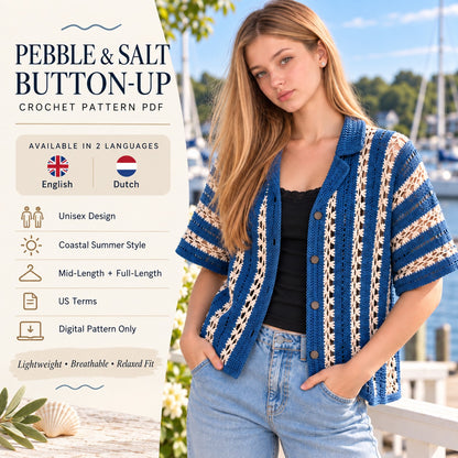 Pebble & Salt Crochet Button-Up Shirt Pattern PDF | Unisex Summer Top