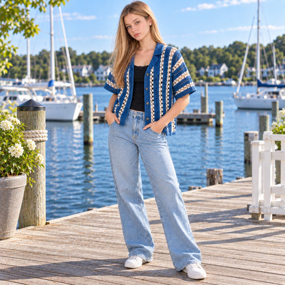 Pebble & Salt Crochet Button-Up Shirt Pattern PDF | Unisex Summer Top