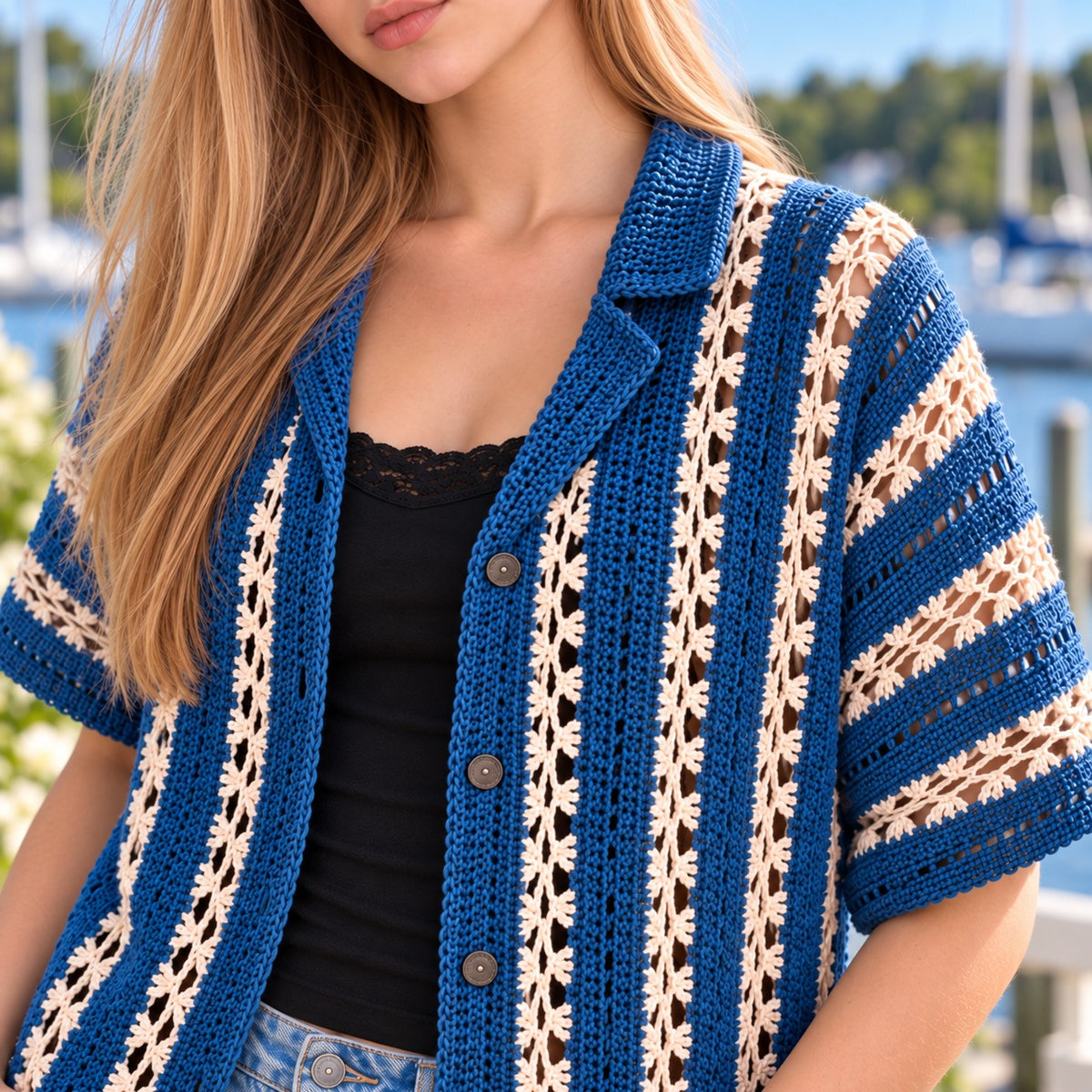 Pebble & Salt Crochet Button-Up Shirt Pattern PDF | Unisex Summer Top