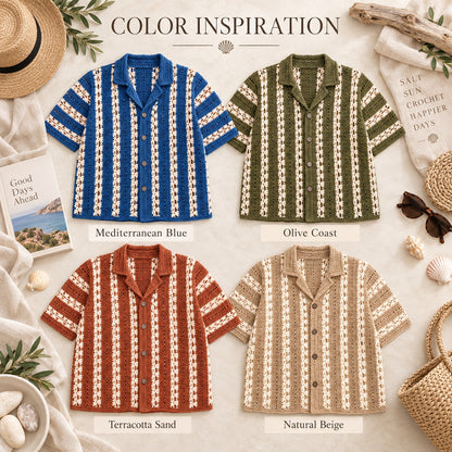 Pebble & Salt Crochet Button-Up Shirt Pattern PDF | Unisex Summer Top