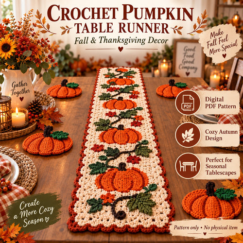 Pumpkin Table Runner Crochet Pattern PDF – Fall & Thanksgiving Table Decor