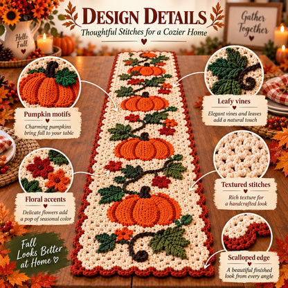 Pumpkin Table Runner Crochet Pattern PDF – Fall & Thanksgiving Table Decor