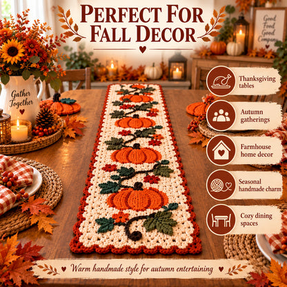 Pumpkin Table Runner Crochet Pattern PDF – Fall & Thanksgiving Table Decor