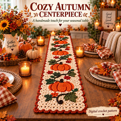 Pumpkin Table Runner Crochet Pattern PDF – Fall & Thanksgiving Table Decor