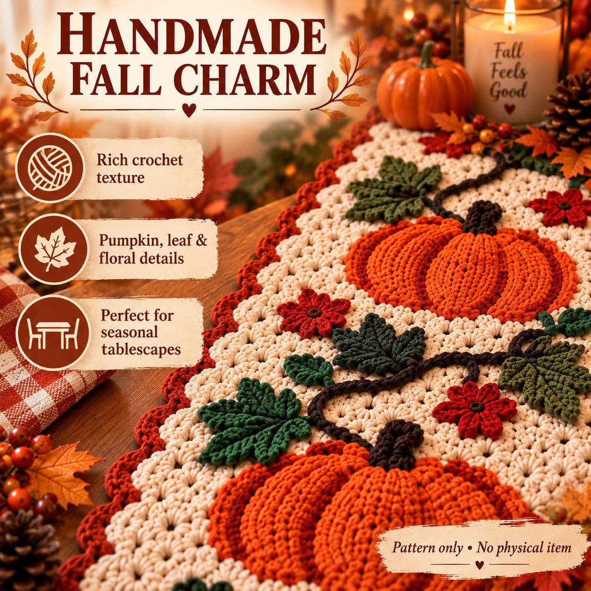 Pumpkin Table Runner Crochet Pattern PDF – Fall & Thanksgiving Table Decor
