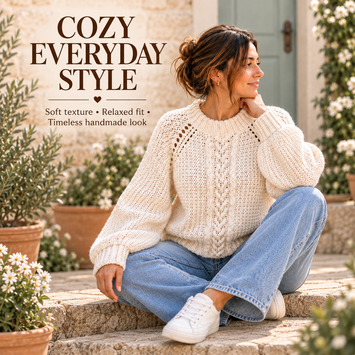 Elara Cable Sweater Crochet Pattern PDF – Oversized Cable Pullover, Balloon Sleeve Sweater, Women’s Crochet Pattern
