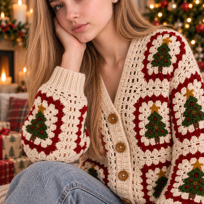 Christmas Tree Granny Square Cardigan Crochet Pattern PDF | XS–5XL | Beginner Friendly