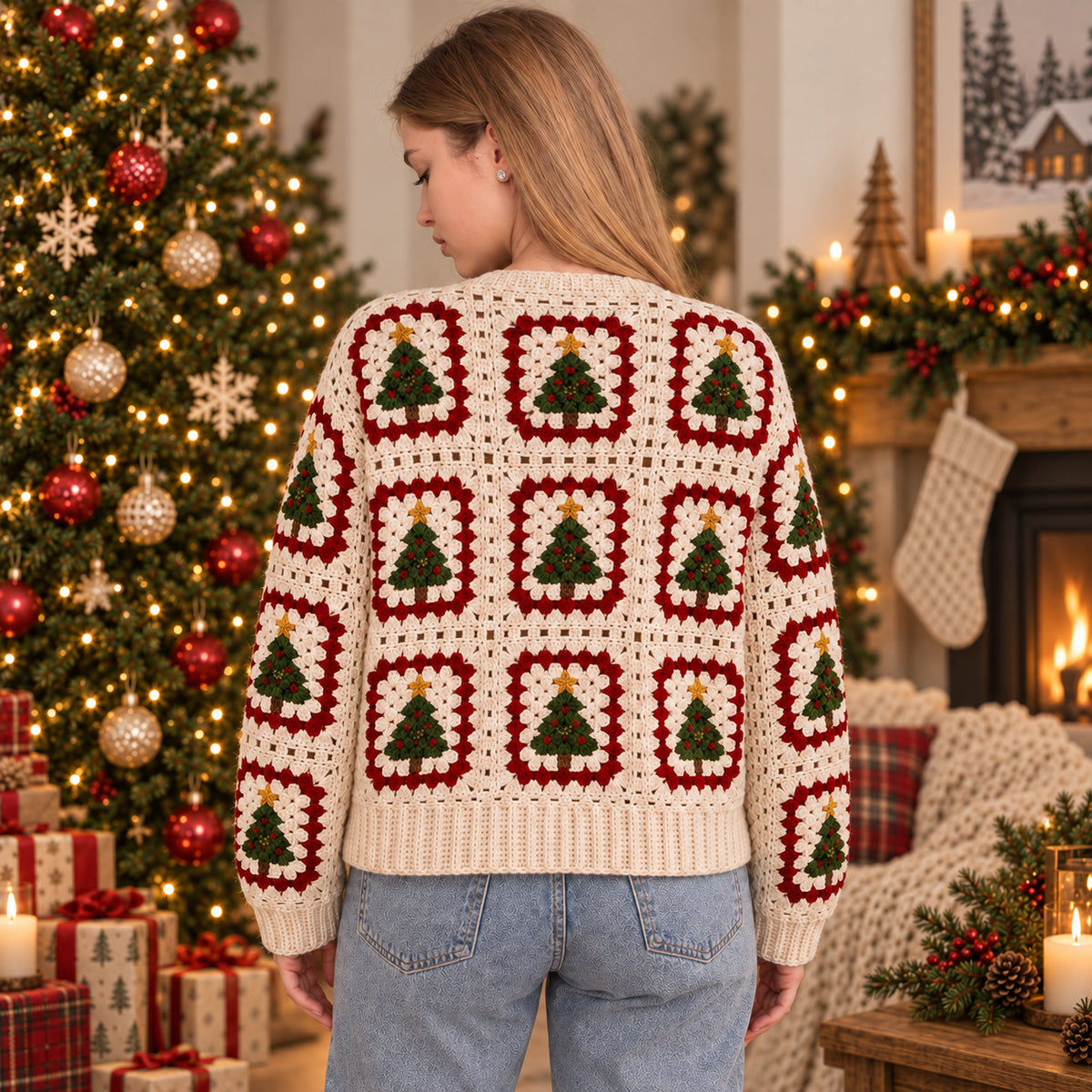 Christmas Tree Granny Square Cardigan Crochet Pattern PDF | XS–5XL | Beginner Friendly