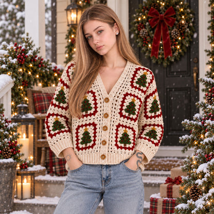 Christmas Tree Granny Square Cardigan Crochet Pattern PDF | XS–5XL | Beginner Friendly