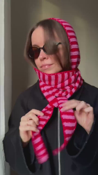 Crochet Hooded Scarf Pattern PDF + Video Tutorial – Striped Sophie Hood