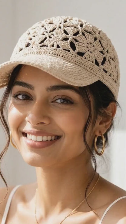 Floral Lace Crochet Cap Pattern PDF + Video – Crochet Baseball Hat
